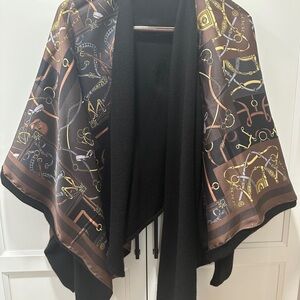 J. McLaughlin Elegant Black and Brown Cape with Gold Accents
